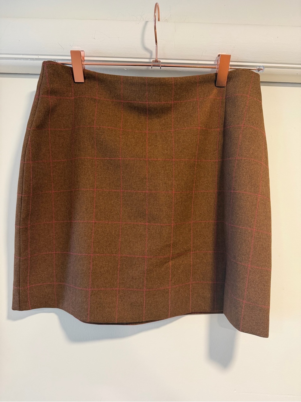 Leith Womens Brown Plaid Wool Blend Skirt - Classic A-Line